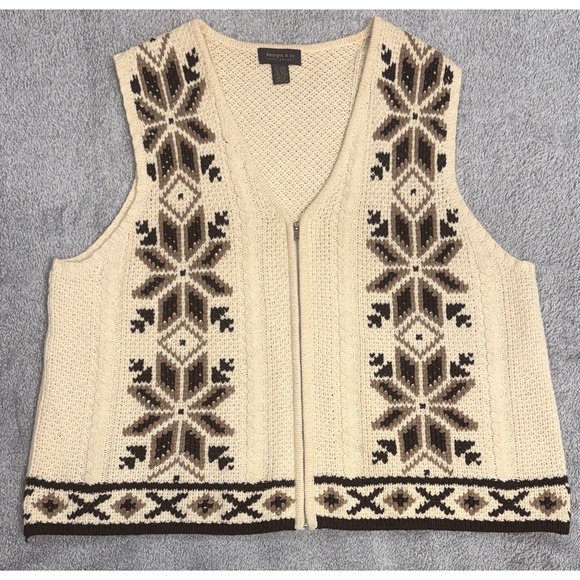 Lane Bryant Sweaters - Vtg 90s Lane Bryant Designs & Co Fair Isle Zip Cableknit Sweater Vest Size 22/24